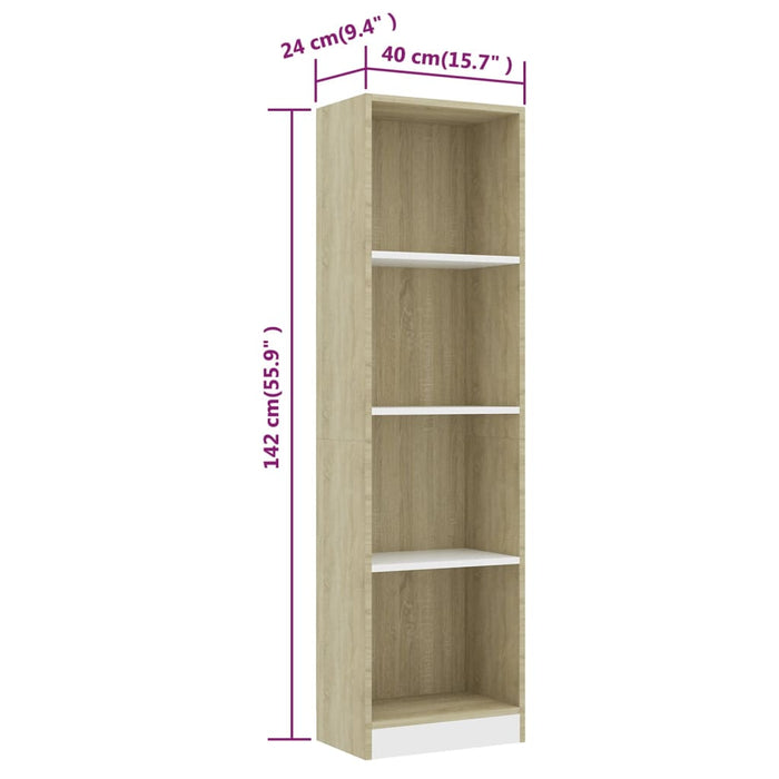 Libreria 4 Ripiani Bianco Rovere Sonoma 40x24x142cm Truciolato cod mxl 68261