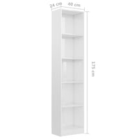 Libreria a 5 Ripiani Bianco Lucido 40x24x175 cm in Truciolato