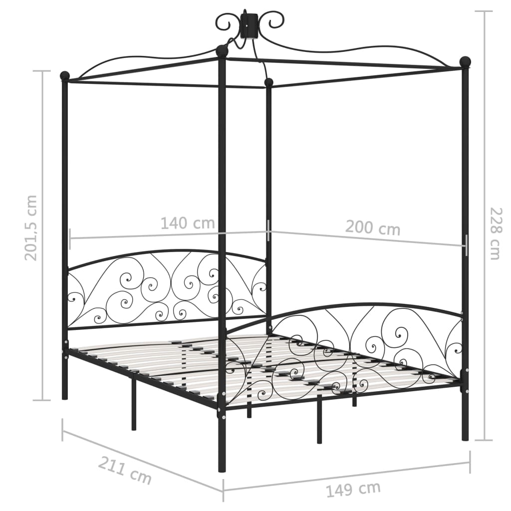 Letto a Baldacchino Nero in Metallo 140x200 cm 284477