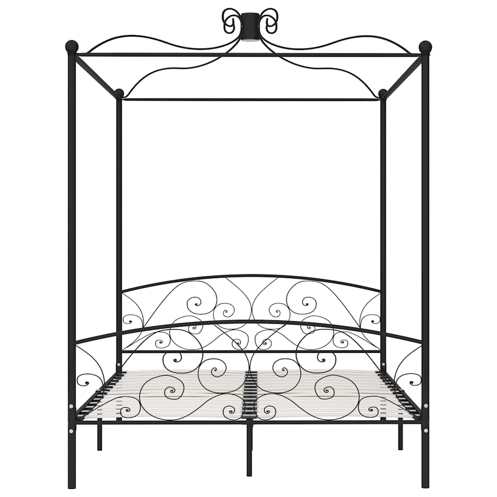 Letto a Baldacchino Nero in Metallo 180x200 cm