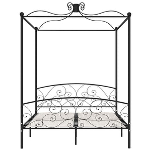 Letto a Baldacchino Nero in Metallo 180x200 cm