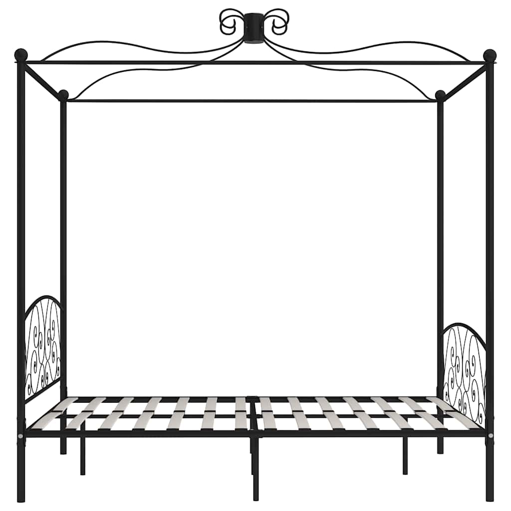 Letto a Baldacchino Nero in Metallo 180x200 cm