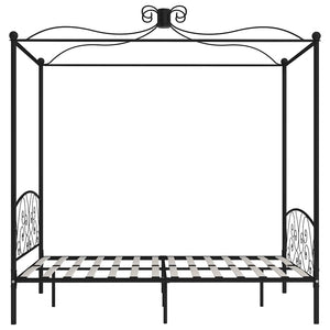Letto a Baldacchino Nero in Metallo 180x200 cm