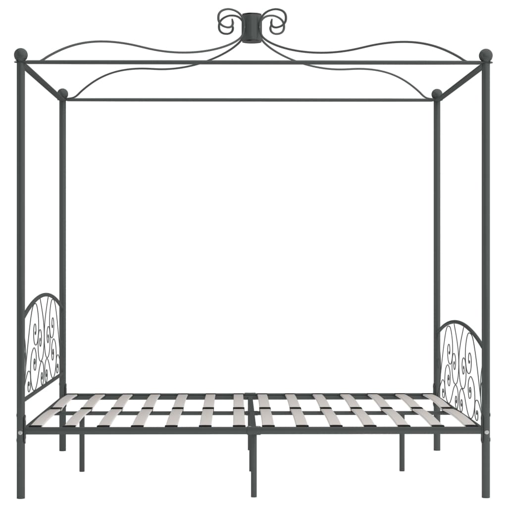 Letto a Baldacchino Grigio in Metallo 160x200 cm