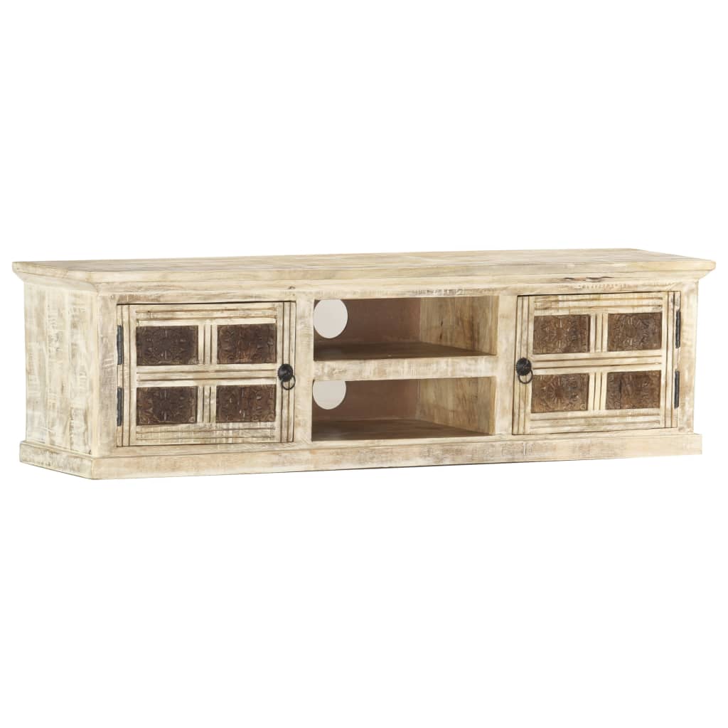 Mobile Porta TV Bianco 130x30x36 cm in Legno Massello di Mango cod mxl 59450