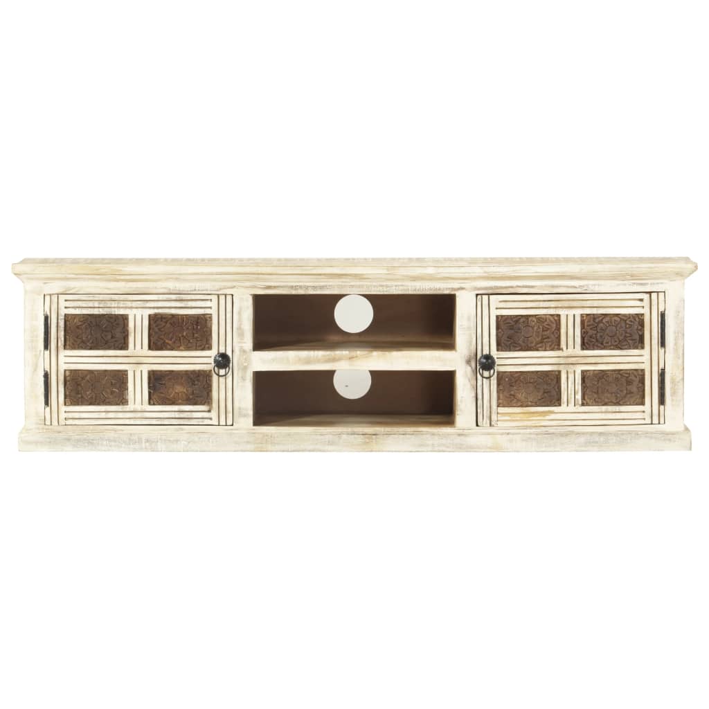 Mobile Porta TV Bianco 130x30x36 cm in Legno Massello di Mango cod mxl 59450