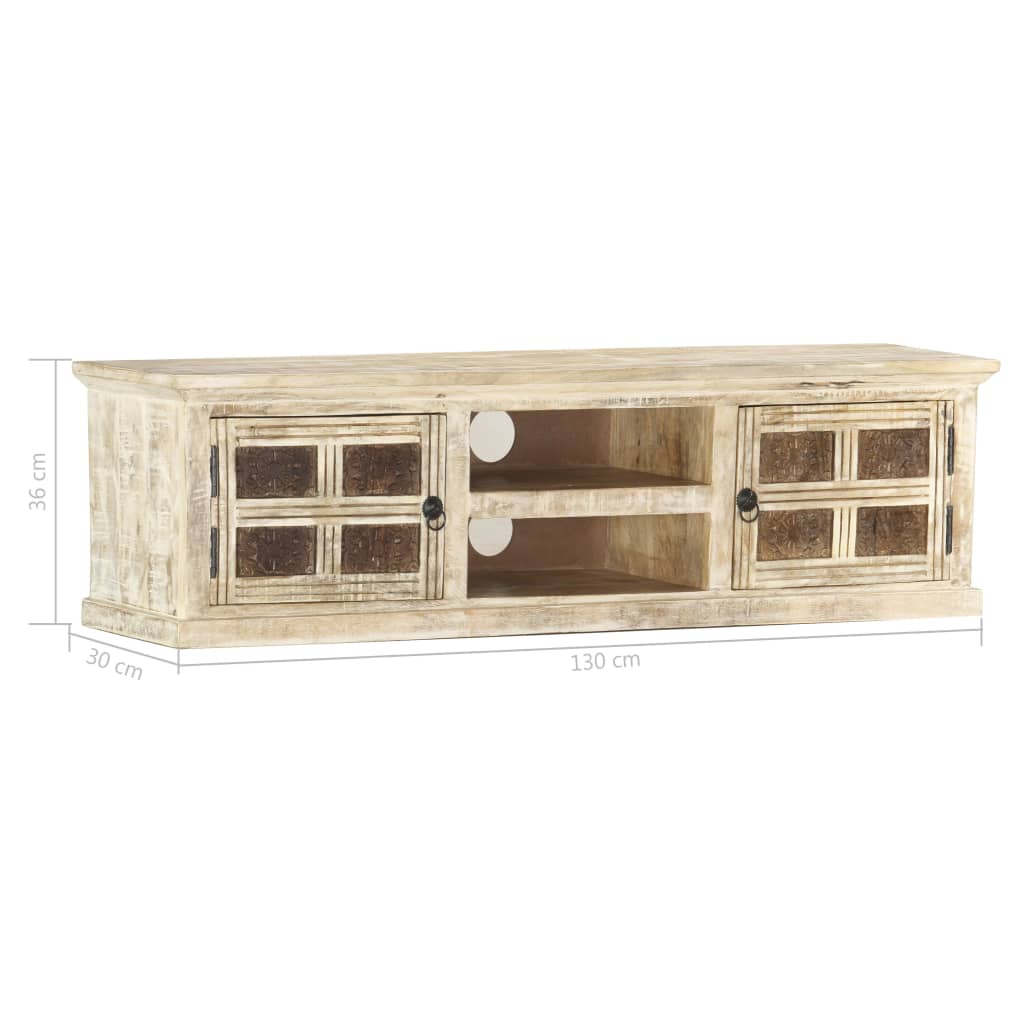 Mobile Porta TV Bianco 130x30x36 cm in Legno Massello di Mango cod mxl 59450
