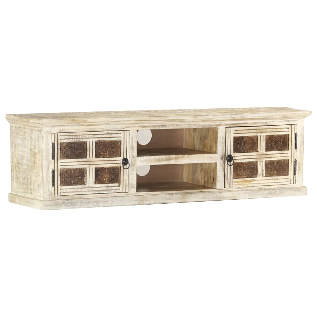 Mobile Porta TV Bianco 130x30x36 cm in Legno Massello di Mango cod mxl 59450