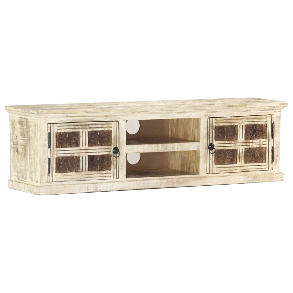 Mobile Porta TV Bianco 130x30x36 cm in Legno Massello di Mango cod mxl 59450