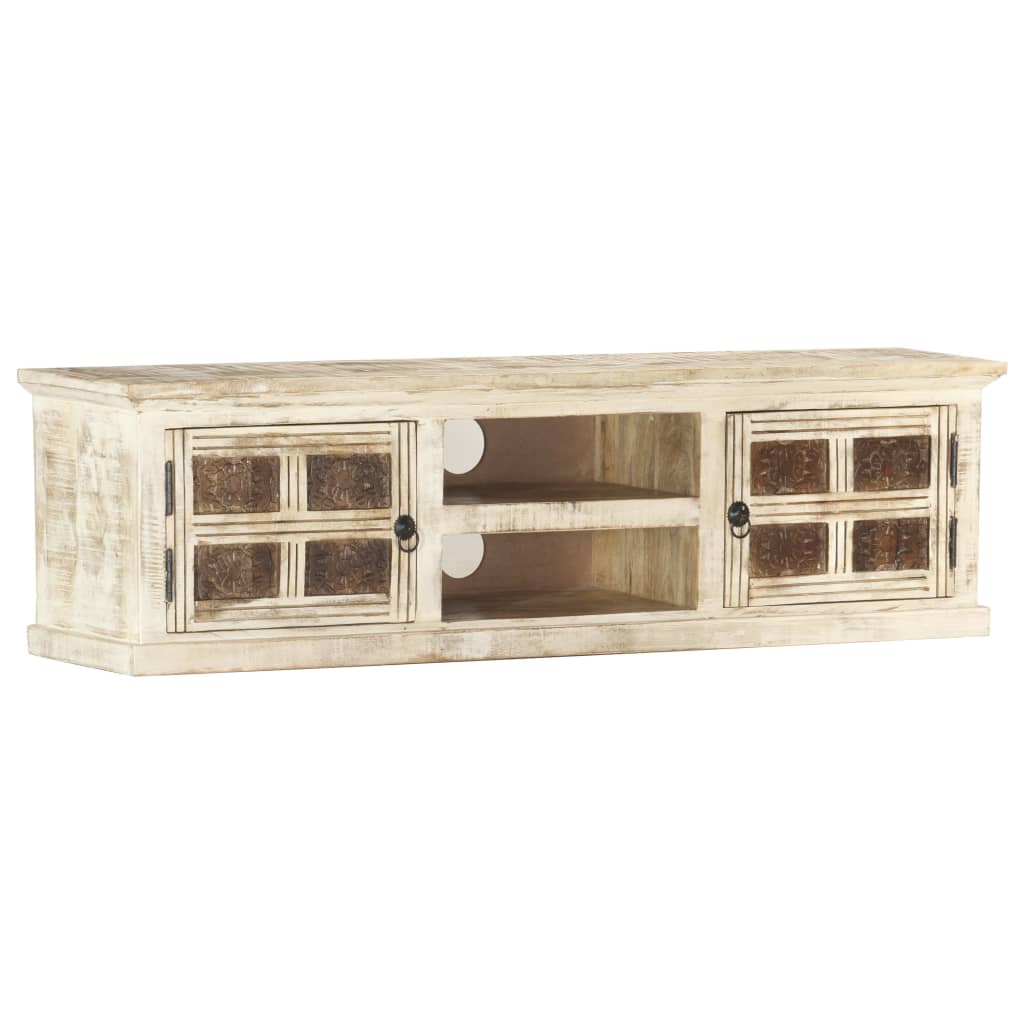 Mobile Porta TV Bianco 130x30x36 cm in Legno Massello di Mango cod mxl 59450