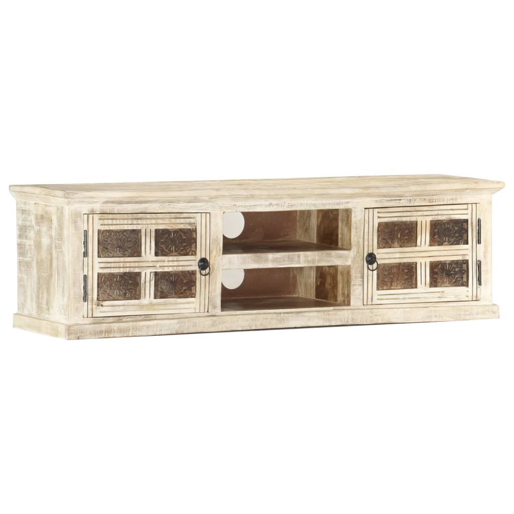 Mobile Porta TV Bianco 130x30x36 cm in Legno Massello di Mango cod mxl 59450