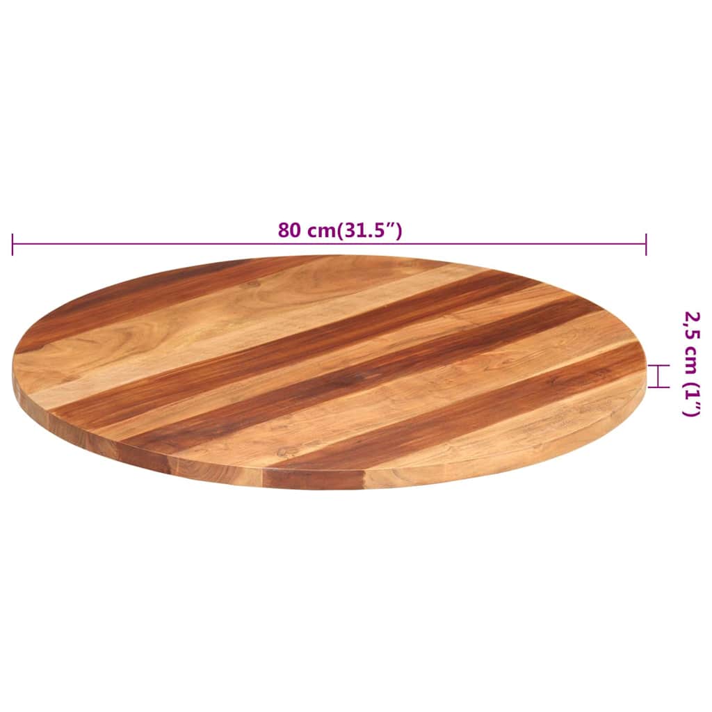 Piano Tavolo Legno Massello di Sheesham Rotondo 25-27 mm 80 cm cod mxl 74789