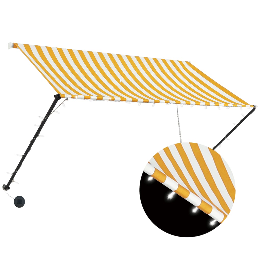 Tenda da Sole Retrattile con LED 250x150 cm Giallo e Bianco 145910