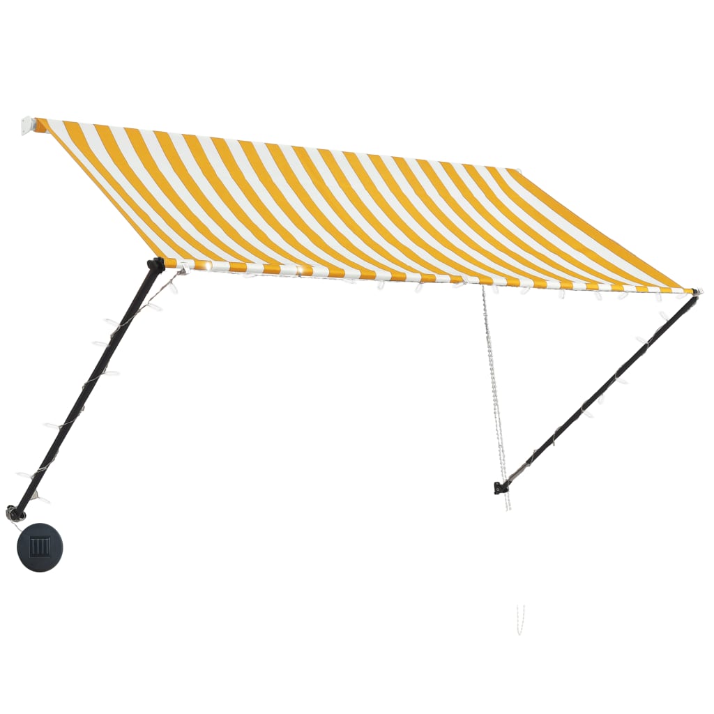 Tenda da Sole Retrattile con LED 250x150 cm Giallo e Bianco 145910