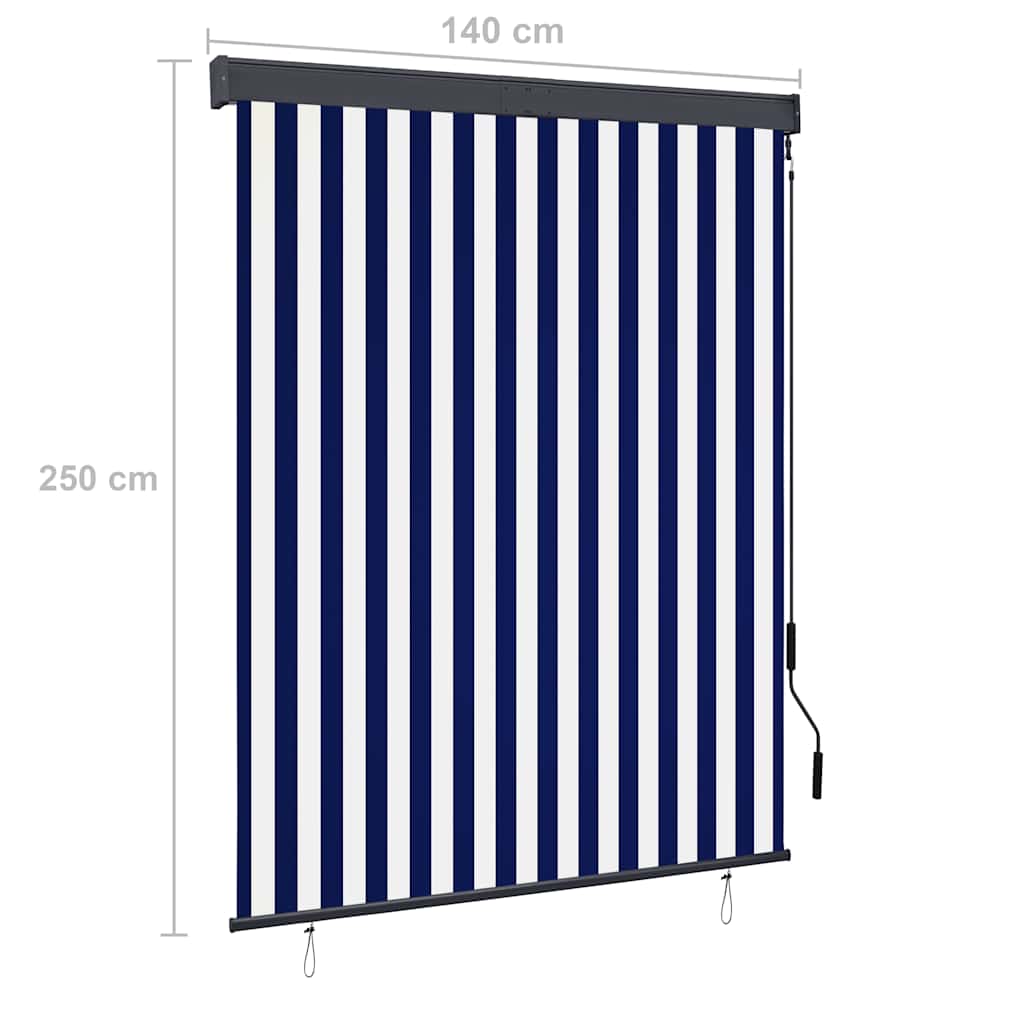 Tenda a Rullo per Esterni 140x250 cm Blu e Bianca 145967