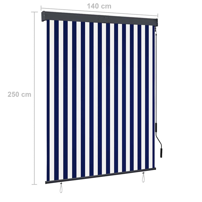 Tenda a Rullo per Esterni 140x250 cm Blu e Bianca 145967