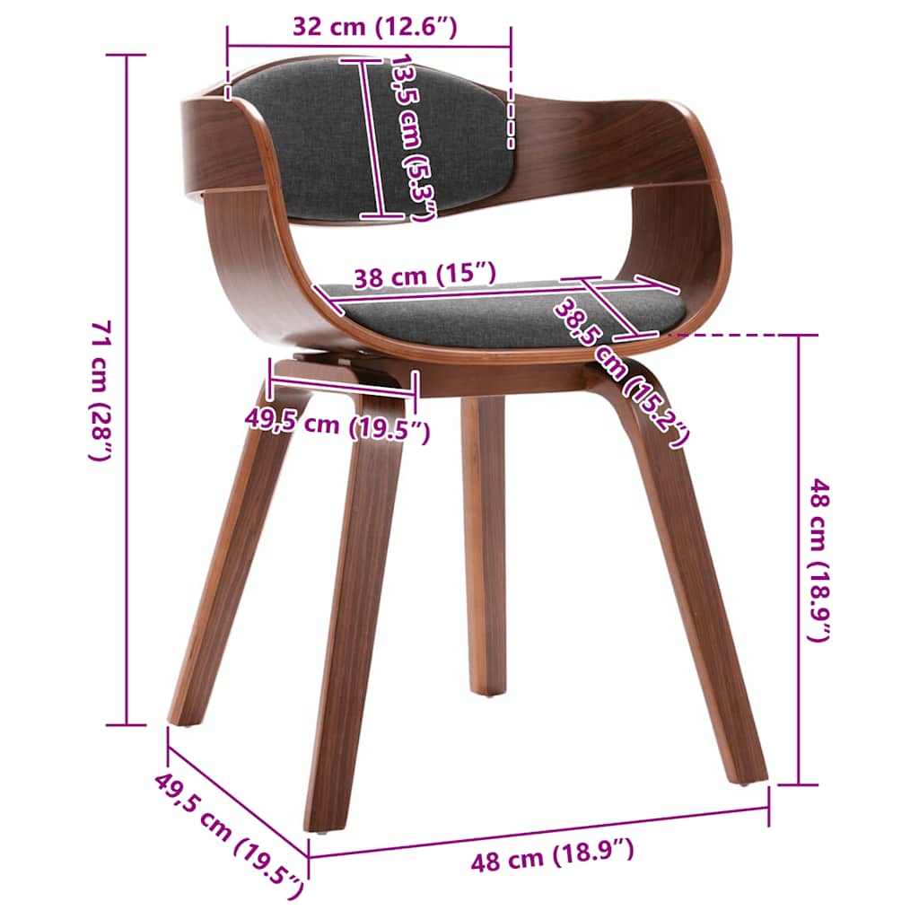 Sedie da Pranzo 2 pz Grigie in Legno Piegato e Tessuto Grigio 287389