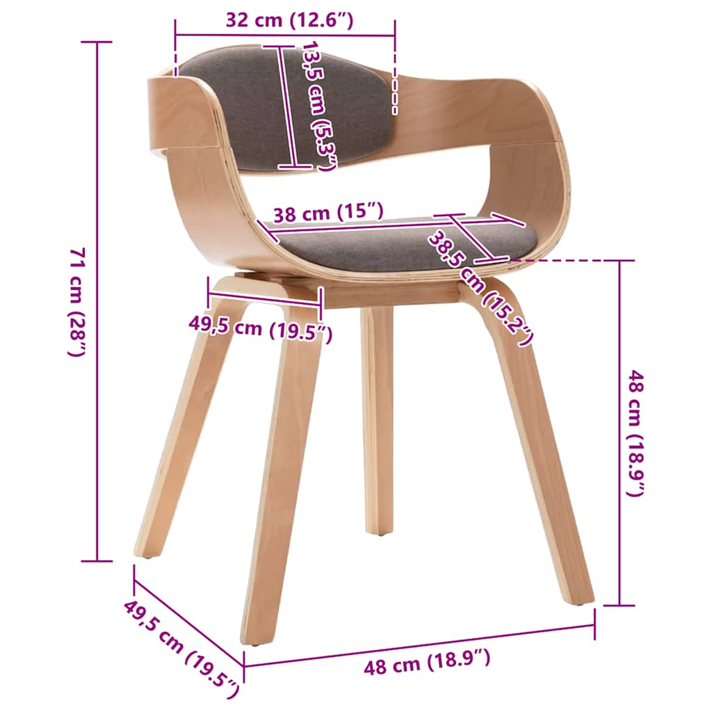 Sedie da Pranzo 2 pz Grigie in Legno Piegato e Tessuto Talpa