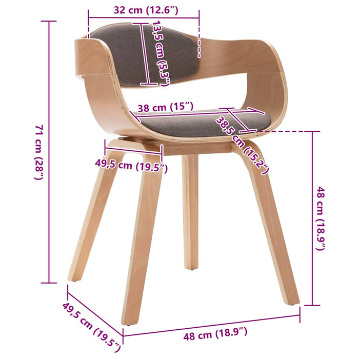 Sedie da Pranzo 2 pz Grigie in Legno Piegato e Tessuto Talpa