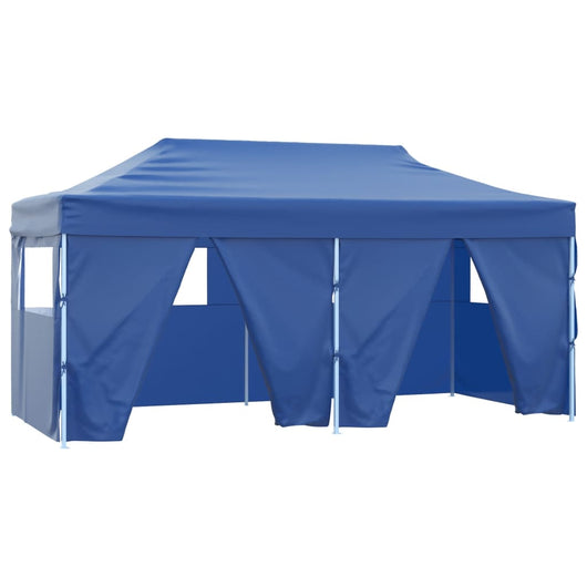 Gazebo Pieghevole con 4 Pareti 3x6m Acciaio Blu