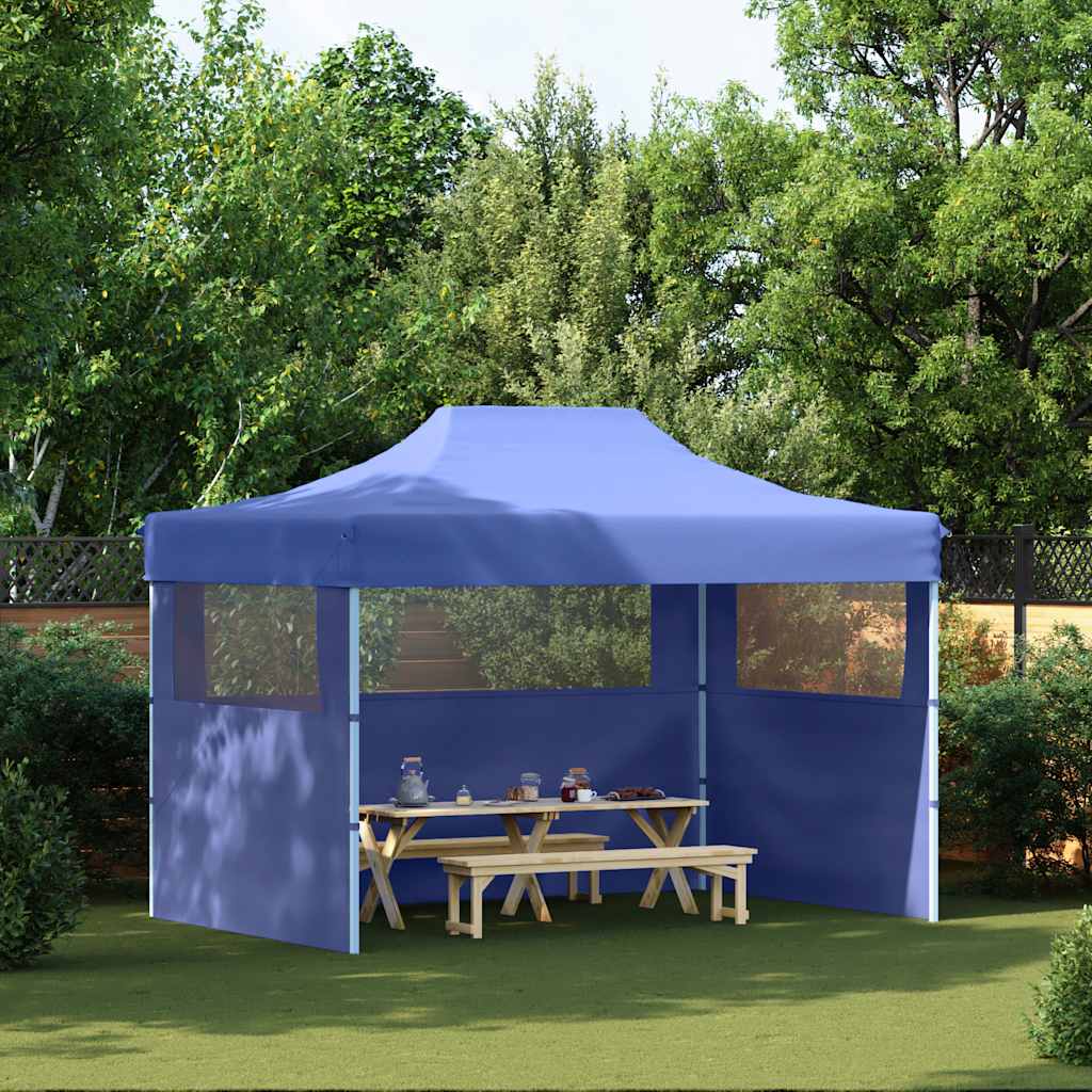 Gazebo Professionale Pieghevole con 3 Pareti 3x4m Acciaio Blu 48890