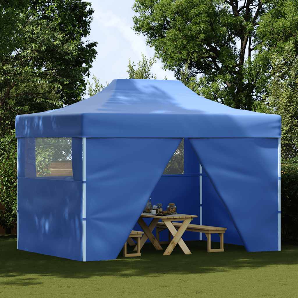 Gazebo Professionale Pieghevole con 4 Pareti 3x4 m Acciaio Blu 48891