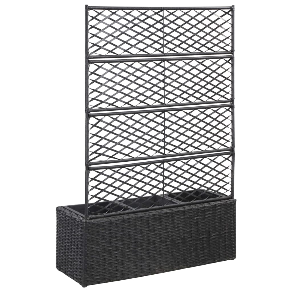 Letto Rialzato a Traliccio 3 Vasi 83x30x130 cm Polyrattan Nero 46932