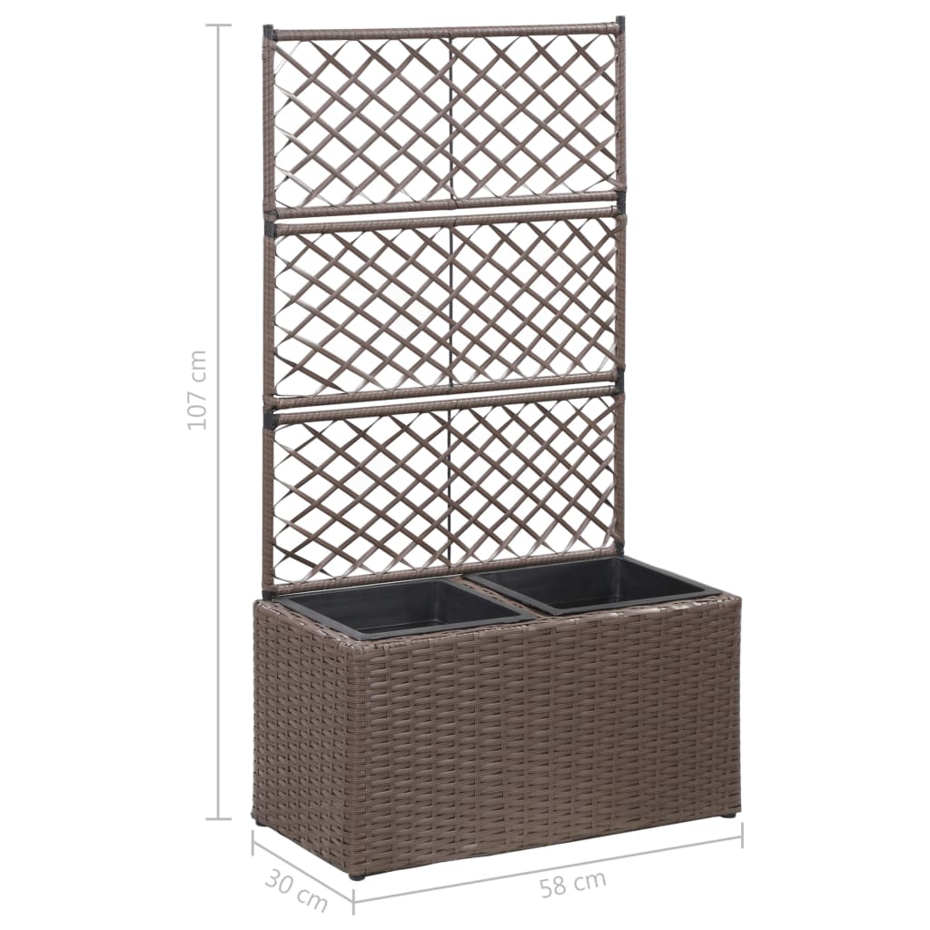 Letto Rialzato Traliccio 2 Vasi 58x30x107 cm Polyrattan Marrone 46937