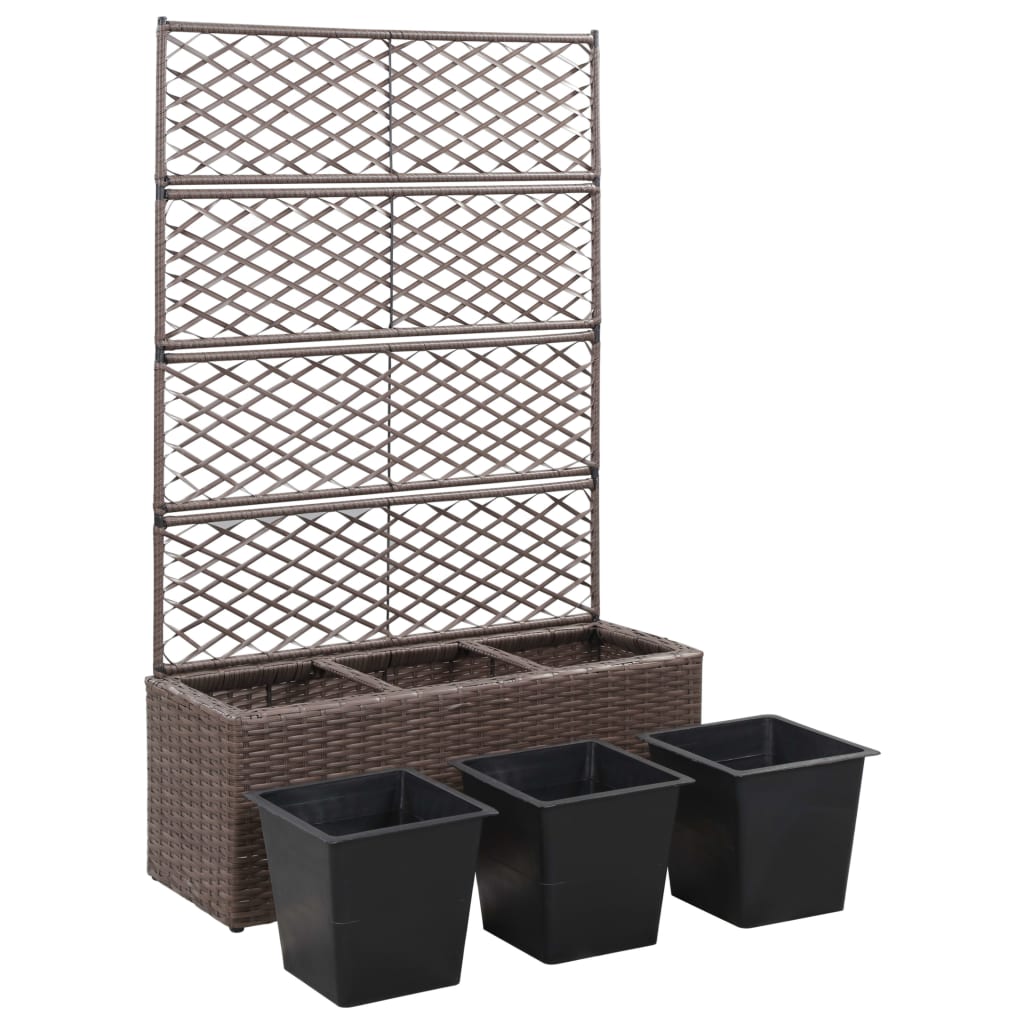 Leto Rialzato Traliccio 3 Vasi 83x30x130 cm Polyrattan Marrone