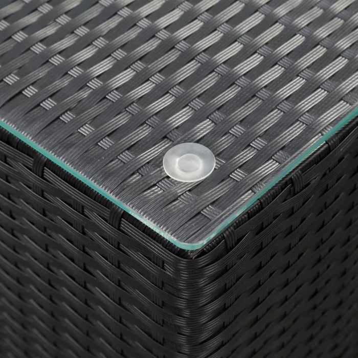 Tavolino Laterale Piano in Vetro Nero 35x35x52 cm in Polyrattan 46982