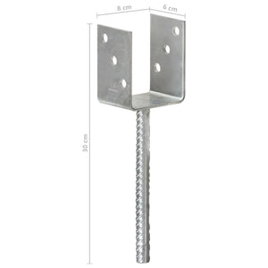 Picchetti per Recinzione 6 pz Argento 8x6x30 cm Acciaio Zincato 145314