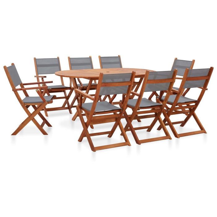 Set Pranzo da Giardino 9 pz Grigio Legno Eucalipto e Textilene  cod mxl 45314