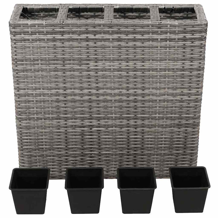Letti Rialzati da Giardino con 4 Vasi 2 pz in Polyrattan Grigio 279080