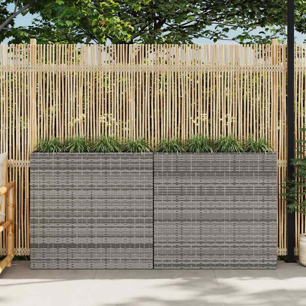 Letti Rialzati da Giardino con 4 Vasi 2 pz in Polyrattan Grigio 279080