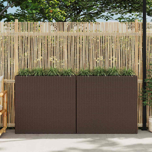 Letti Rialzati da Giardino con 4 Vasi 2 pz in Polyrattan Marrone 279083