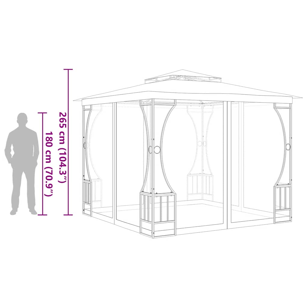 Gazebo con Rete 300x300x265 cm Crema 48595