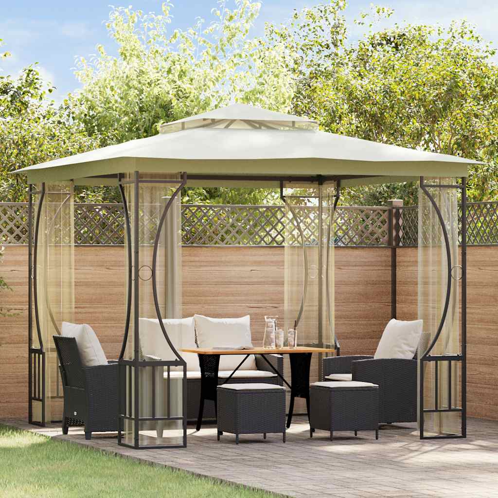 Gazebo con Rete 300x300x265 cm Crema 48595