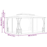Gazebo con Rete 300x400x265 cm Crema 48596
