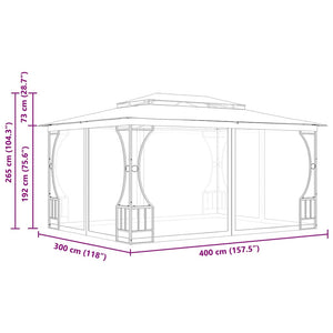 Gazebo con Rete 300x400x265 cm Crema 48596