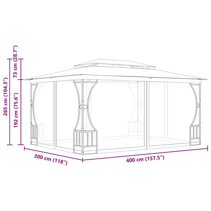 Gazebo con Rete 300x400x265 cm Crema 48596