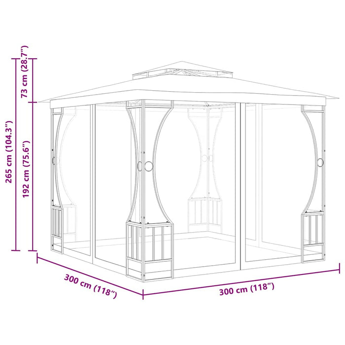Gazebo con Rete 300x300x265 cm Antracite 48597