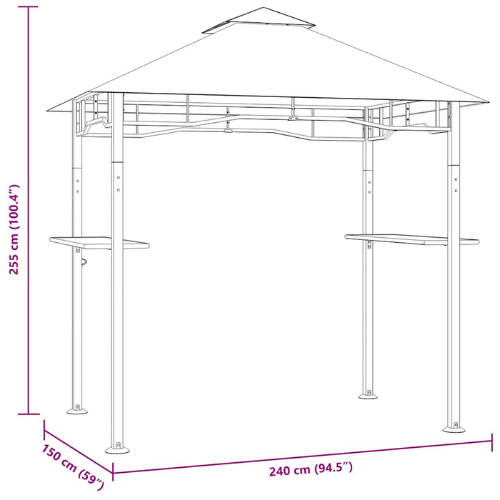 Gazebo per Barbecue 240x150x255 cm Antracite in Acciaio 48602