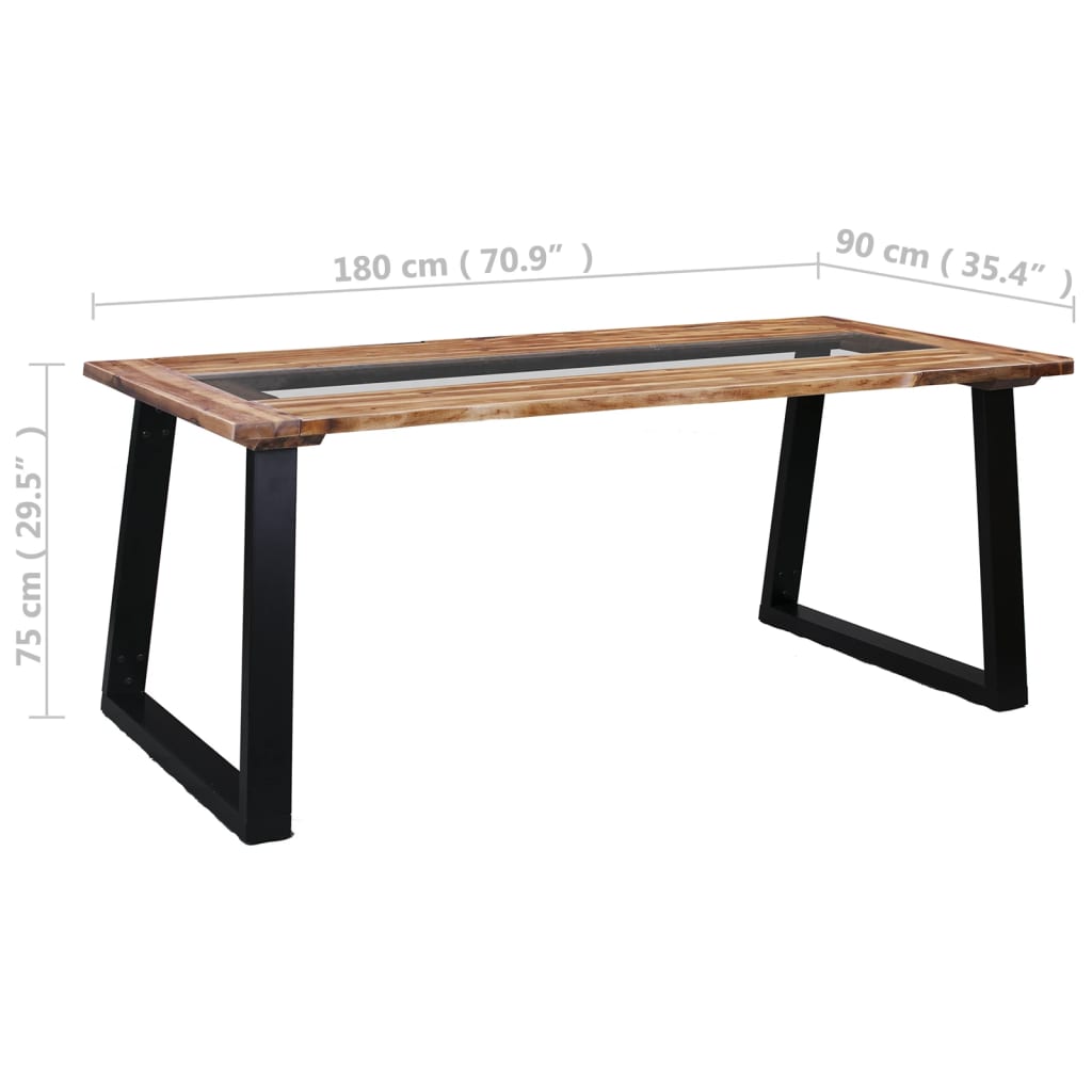 Tavolo da Pranzo 180x90x75 cm in Legno Massello Acacia e Vetro 288067