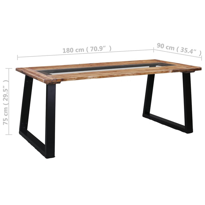 Tavolo da Pranzo 180x90x75 cm in Legno Massello Acacia e Vetro 288067