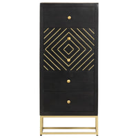 Cassettiera Nero e Oro 45x30x105 cm in Legno Massello di Mango 286513