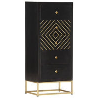 Cassettiera Nero e Oro 45x30x105 cm in Legno Massello di Mango 286513