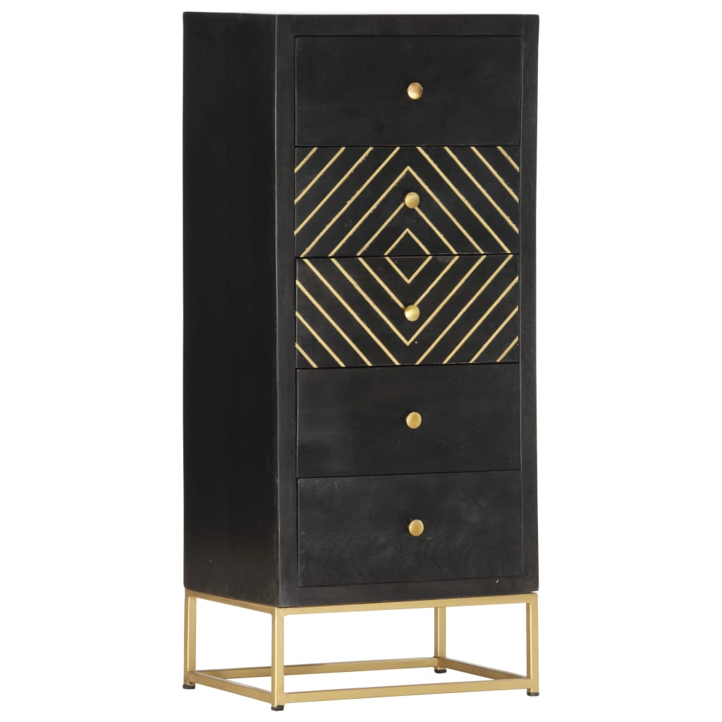 Cassettiera Nero e Oro 45x30x105 cm in Legno Massello di Mango 286513