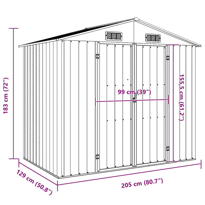 Capanno da Giardino Grigio 205x129x183 cm in Acciaio Zincato 46298