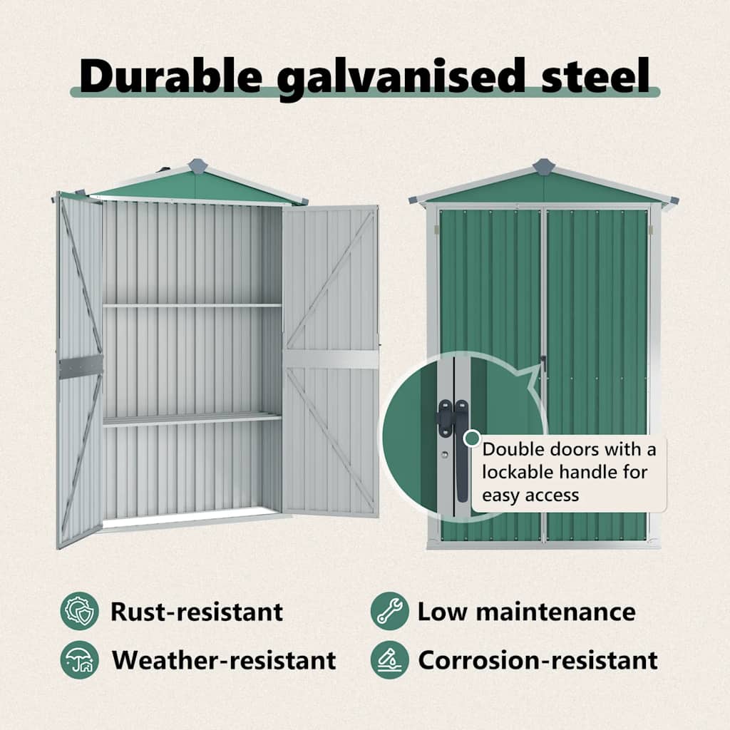 Capanno da Giardino Verde 116x45x175 cm in Acciaio Zincato 46301