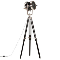 Lampada a Treppiede a Pavimento Nera in Legno di Mango 171 cm 286105